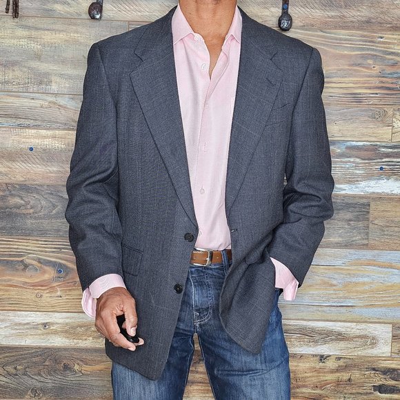 Gieves & Hawkes 100% Wool Gray Plaid Blazer Sport Jacket Size 41R - Picture 5 of 9